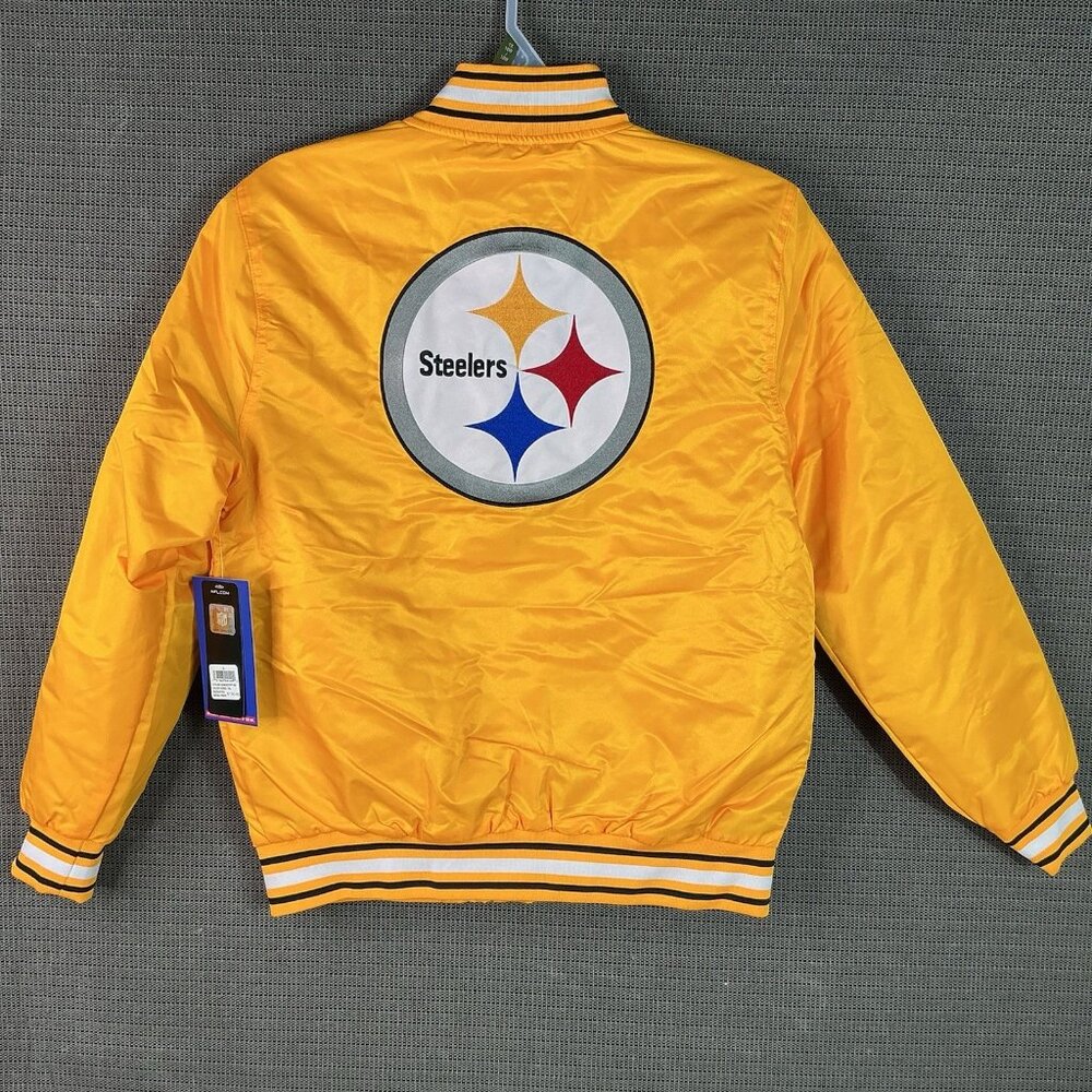 Men’s Size S Ultra Game Pittsburgh Steelers Varsity Jacket Yellow - Picture 2 of 11
